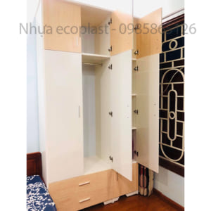 tủ nhựa đài loan eco plast 6 cánh 2 ngăn màu xoan đào trắng