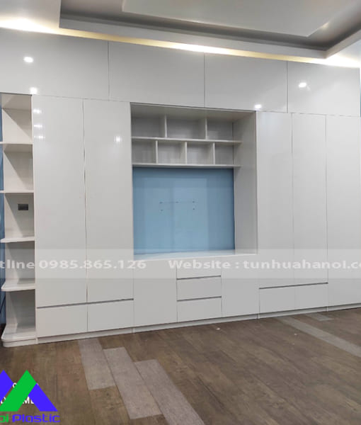 tu quan ao nhua ecoplast ket hop ke ti vi