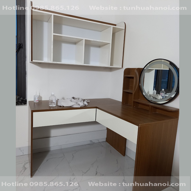 bàn trang điểm kết hợp bàn làm việc cua góc L